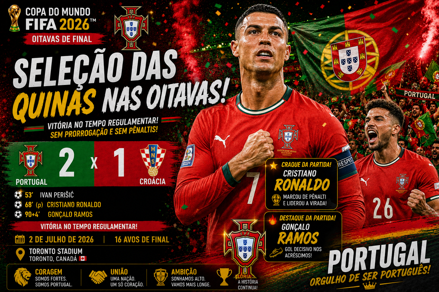 Portugal vence a Croácia por 2 a 1 com gol de Ramos no fim e vai às oitavas enfrentar a Espanha